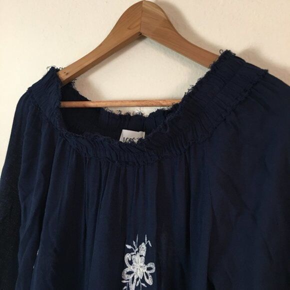 Misa Los Angeles Embroidered Dress Size S Navy Blue Rayon White Embroidery - Picture 13 of 15